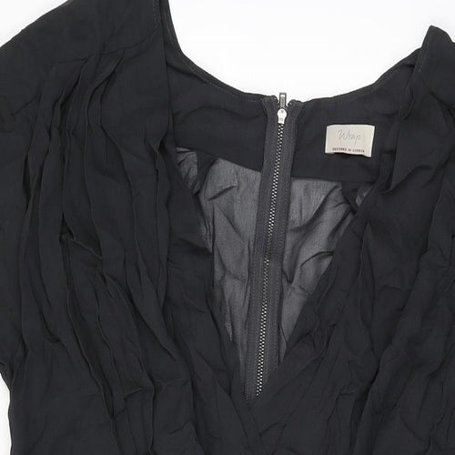 Wrap Womens Black Viscose A-Line Size 12 V-Neck Zip