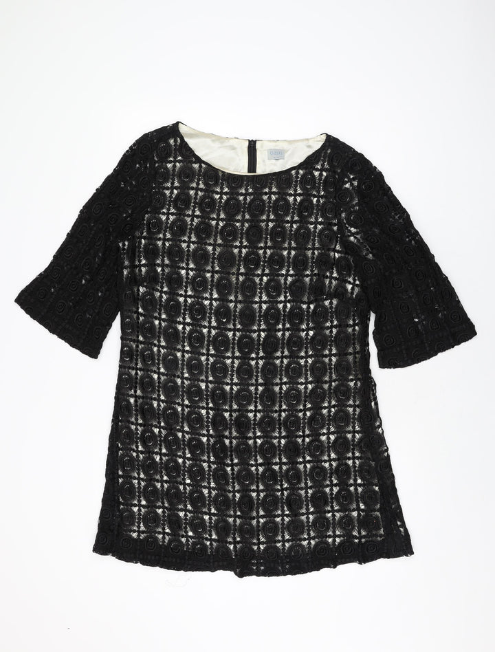 Oasis Womens Black Geometric Viscose Shift Size 16 Round Neck Zip