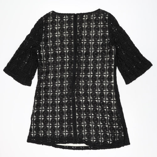 Oasis Womens Black Geometric Viscose Shift Size 16 Round Neck Zip