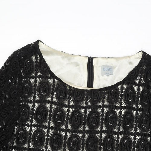 Oasis Womens Black Geometric Viscose Shift Size 16 Round Neck Zip