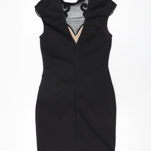 Lipsy Womens Black Geometric Polyester Bodycon Size 10 Round Neck Zip