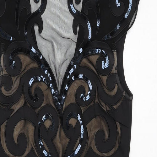 Lipsy Womens Black Geometric Polyester Bodycon Size 10 Round Neck Zip