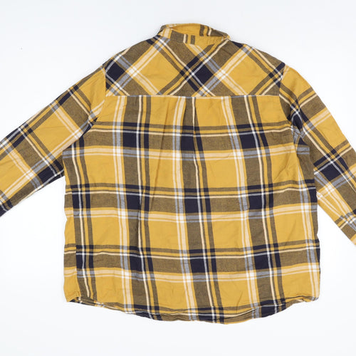 New Look Womens Yellow Plaid Cotton Basic Button-Up Size 16 Collared