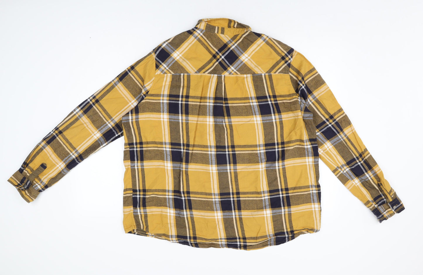 New Look Womens Yellow Plaid Cotton Basic Button-Up Size 16 Collared