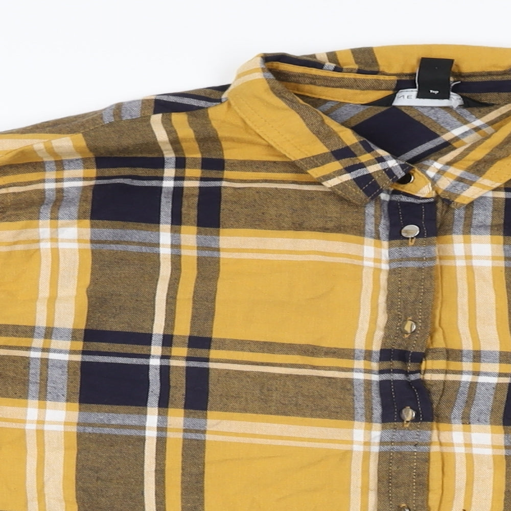 New Look Womens Yellow Plaid Cotton Basic Button-Up Size 16 Collared