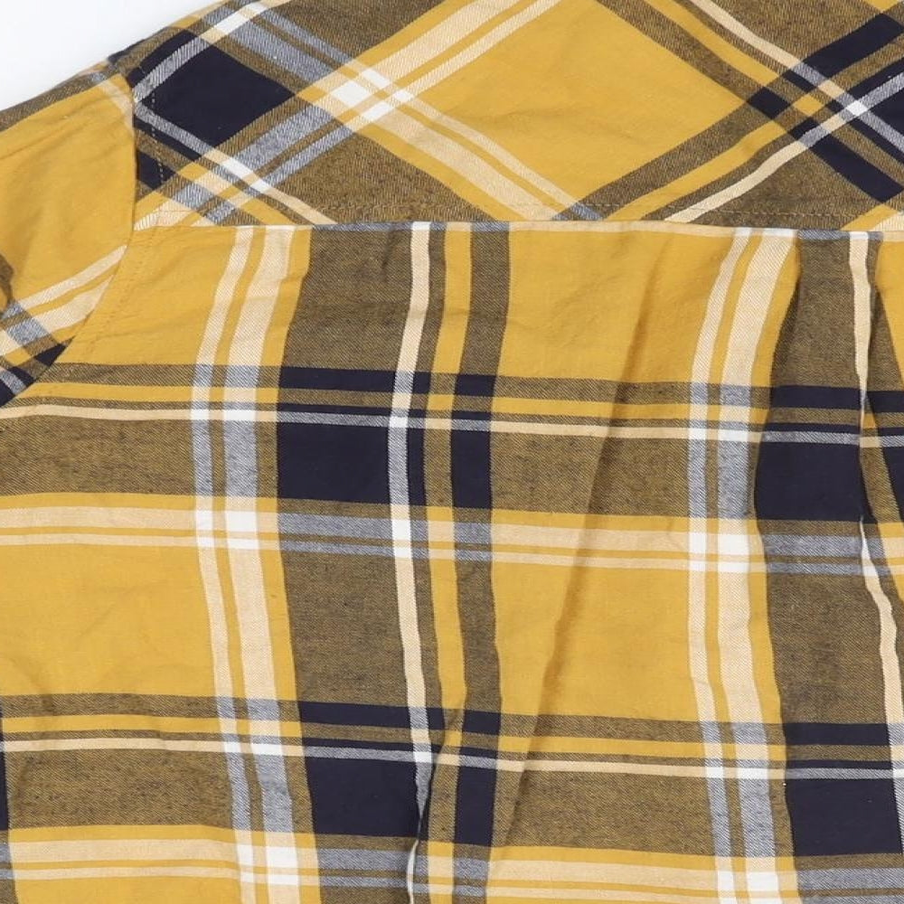 New Look Womens Yellow Plaid Cotton Basic Button-Up Size 16 Collared
