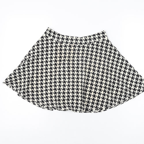 FOREVER 21 Womens White Geometric Polyester Mini Skirt Size S Zip - Houndstooth