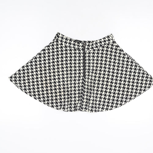 FOREVER 21 Womens White Geometric Polyester Mini Skirt Size S Zip - Houndstooth