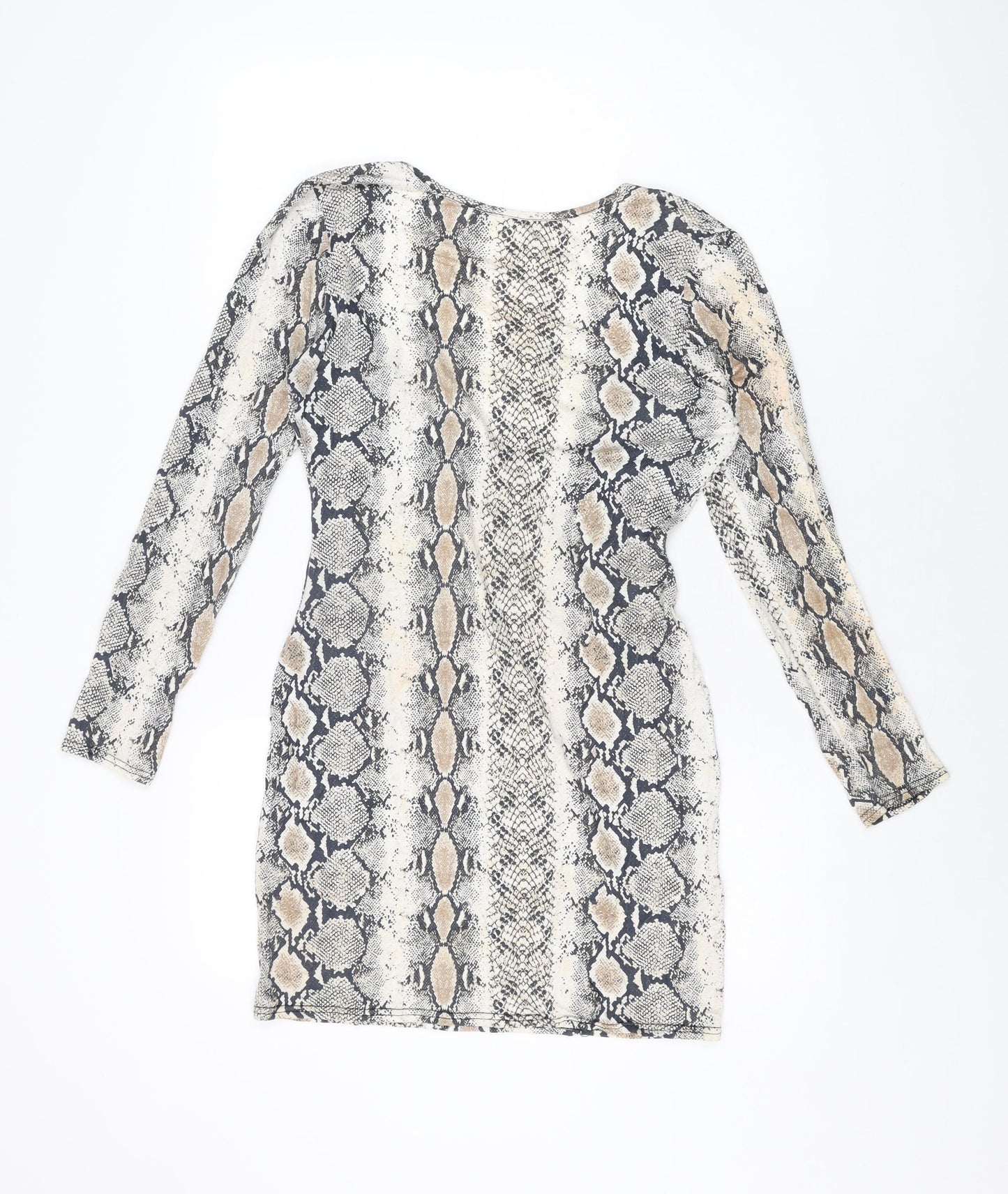 Missguided Womens Beige Animal Print Viscose Bodycon Size 14 Round Neck Pullover
