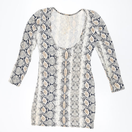 Missguided Womens Beige Animal Print Viscose Bodycon Size 14 Round Neck Pullover
