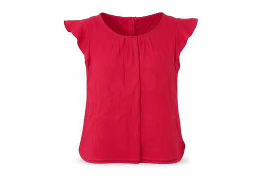 Front view of Dorothy Perkins women’s red polyester basic t-shirt, size UK 10, round neck