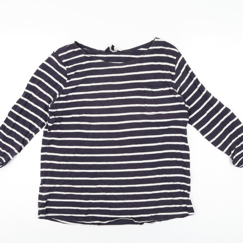 New Look Womens Blue Striped Polyester Basic T-Shirt Size 10 Round Neck