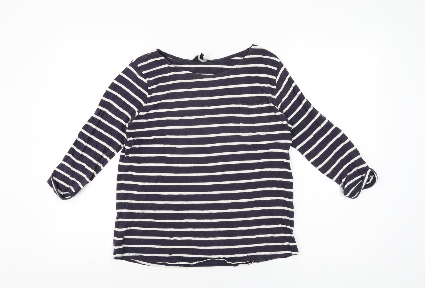New Look Womens Blue Striped Polyester Basic T-Shirt Size 10 Round Neck