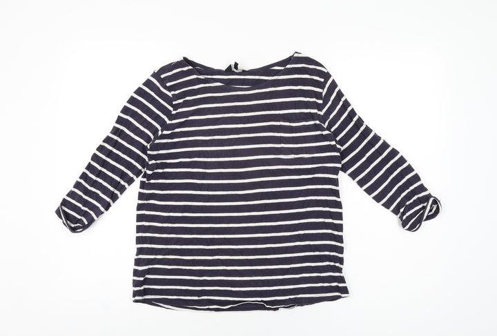 New Look Womens Blue Striped Polyester Basic T-Shirt Size 10 Round Neck