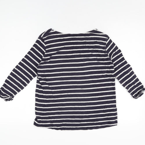 New Look Womens Blue Striped Polyester Basic T-Shirt Size 10 Round Neck