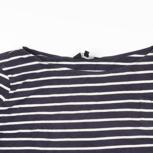New Look Womens Blue Striped Polyester Basic T-Shirt Size 10 Round Neck
