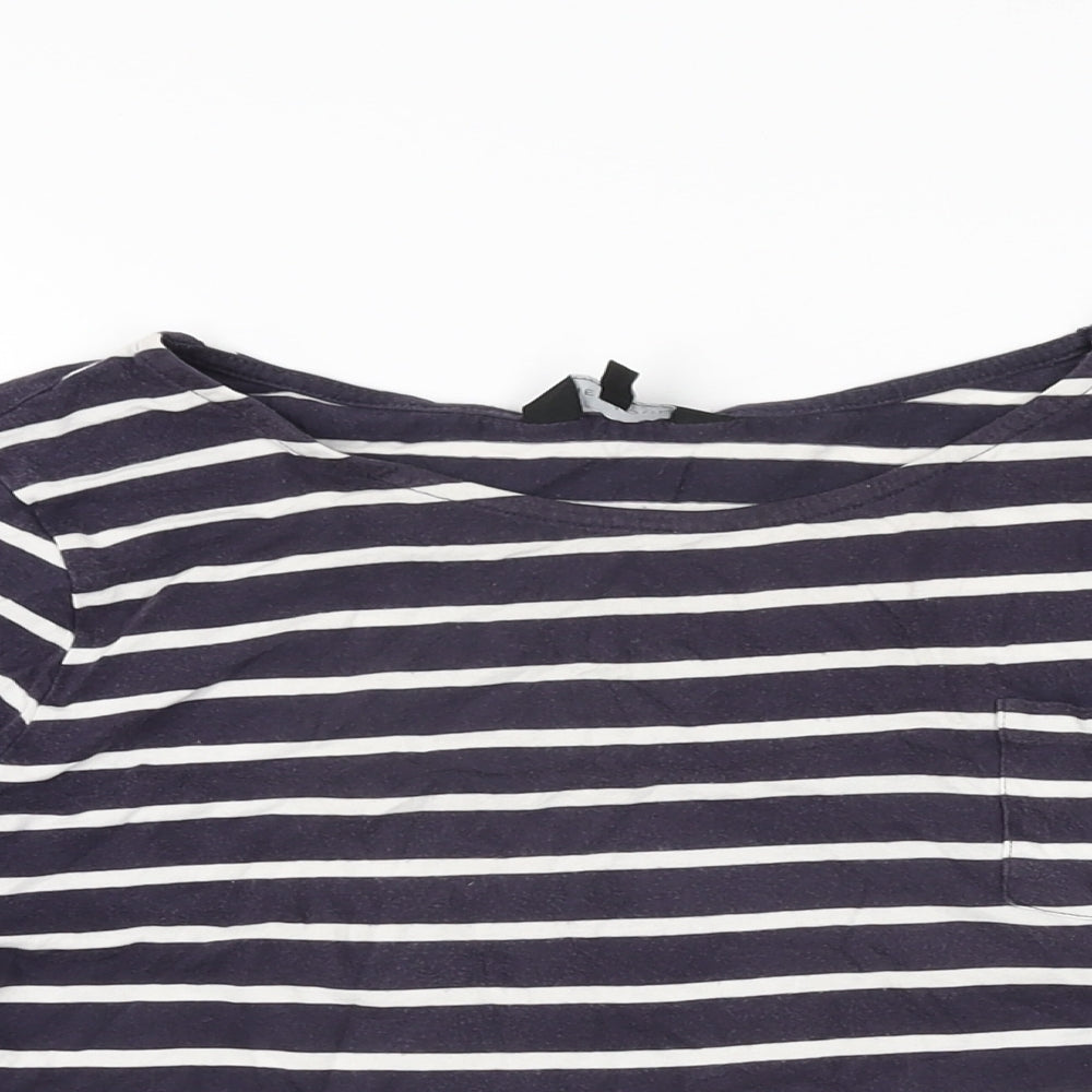 New Look Womens Blue Striped Polyester Basic T-Shirt Size 10 Round Neck