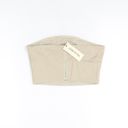 Luxe To Kill Womens Beige Cotton Cropped T-Shirt Size 8 Off the Shoulder