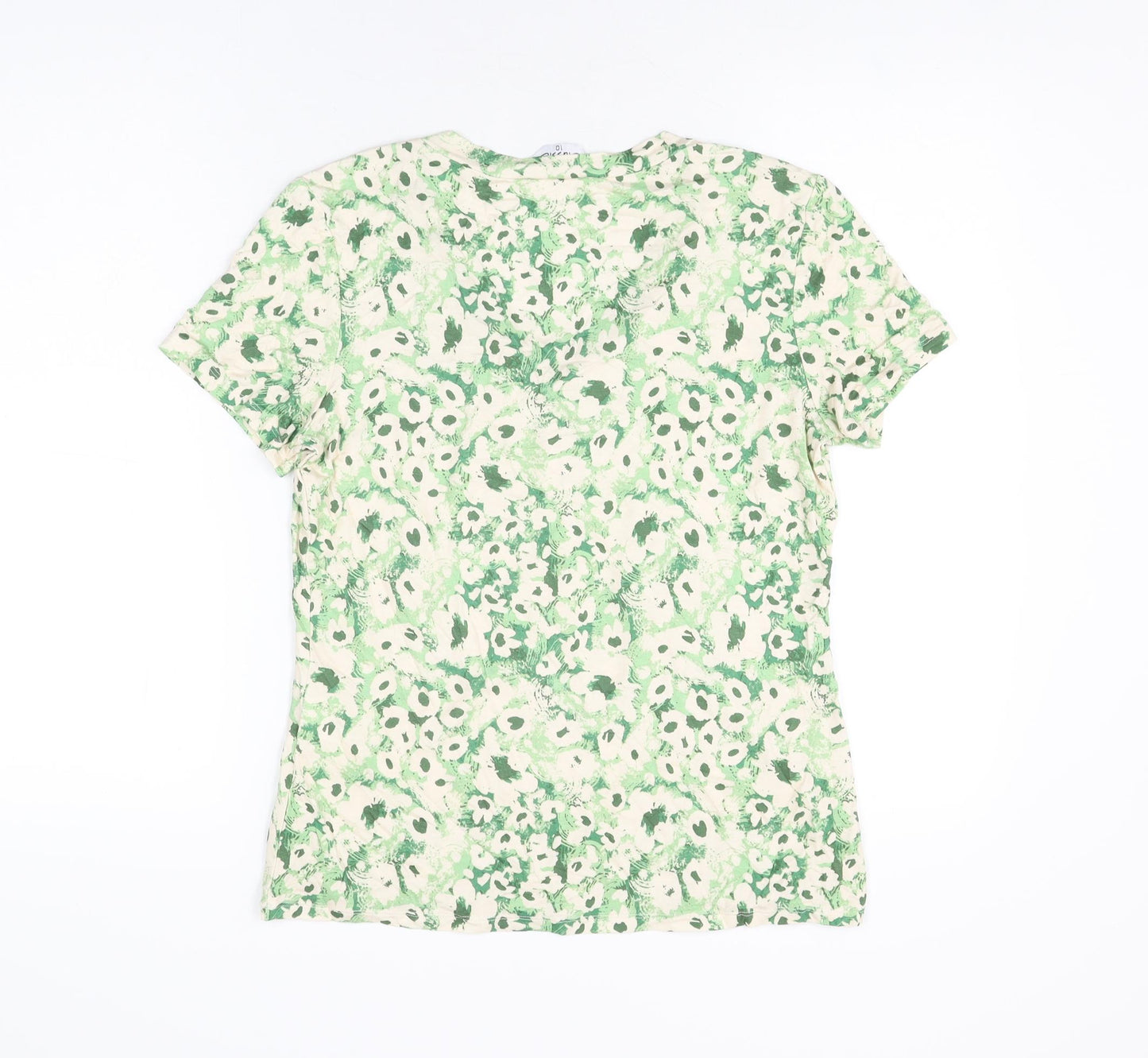 Classic Womens Ivory Floral Viscose Basic T-Shirt Size 10 V-Neck