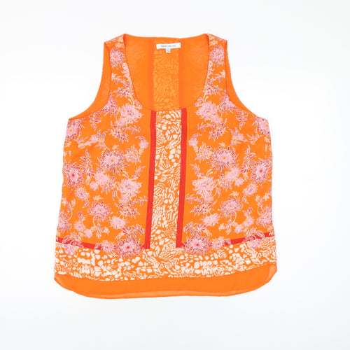 Rose & Olive Womens Orange Floral Polyester Basic T-Shirt Size L Scoop Neck