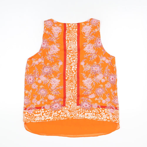 Rose & Olive Womens Orange Floral Polyester Basic T-Shirt Size L Scoop Neck
