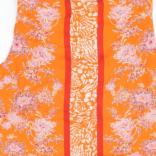 Rose & Olive Womens Orange Floral Polyester Basic T-Shirt Size L Scoop Neck