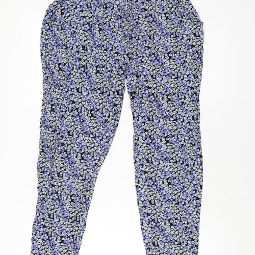 NEXT Girls Black Floral Viscose Jogger Trousers Size 14 Years L28 in Regular Pullover