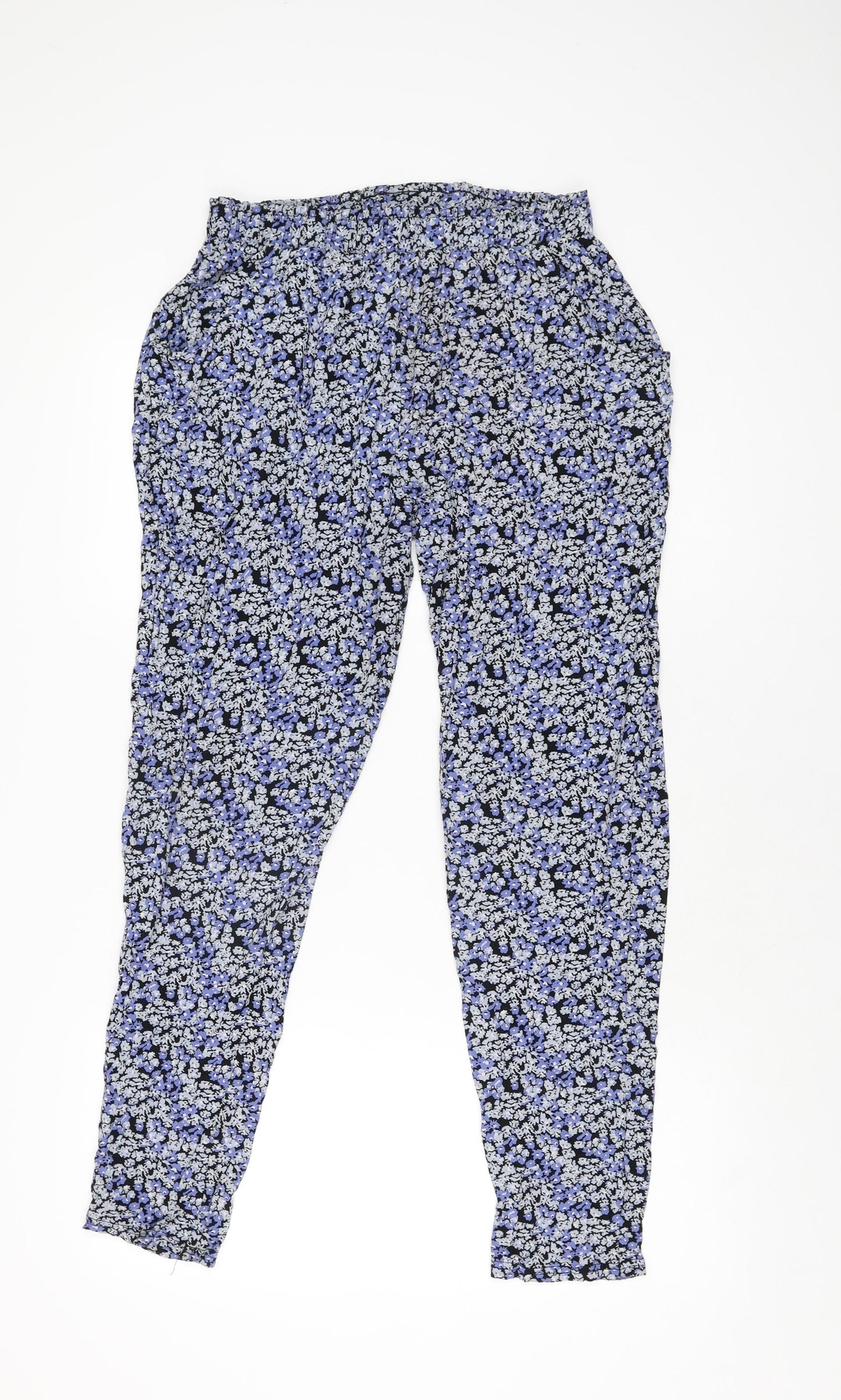 NEXT Girls Black Floral Viscose Jogger Trousers Size 14 Years L28 in Regular Pullover