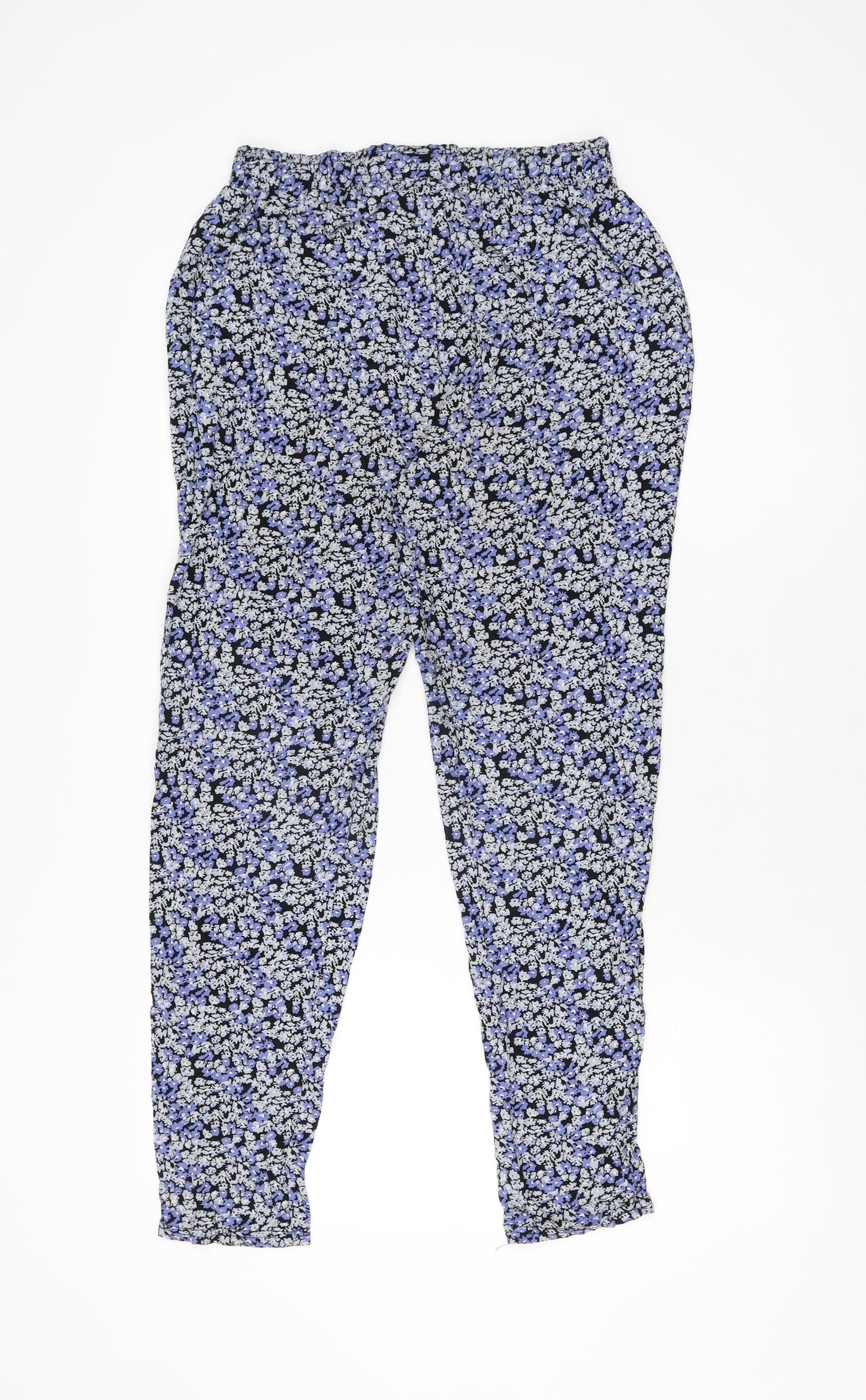NEXT Girls Black Floral Viscose Jogger Trousers Size 14 Years L28 in Regular Pullover