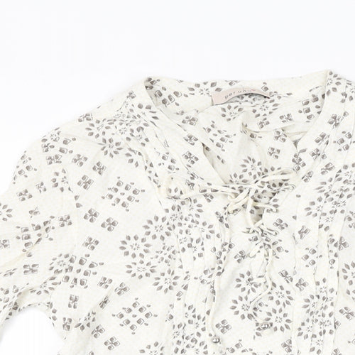 Per Una Womens Ivory Geometric Viscose Basic Blouse Size 8 V-Neck