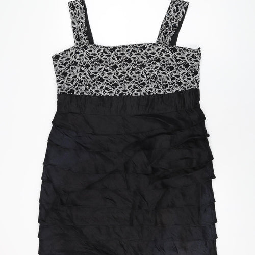 R&M Richards Womens Black Geometric Polyester Mini Size 18 Square Neck Zip