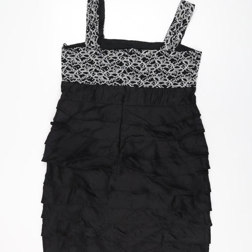 R&M Richards Womens Black Geometric Polyester Mini Size 18 Square Neck Zip