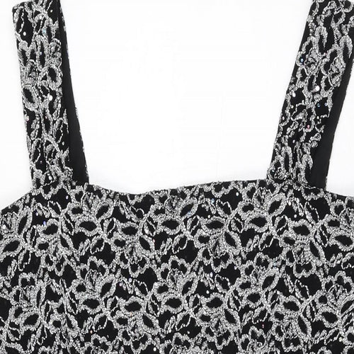 R&M Richards Womens Black Geometric Polyester Mini Size 18 Square Neck Zip