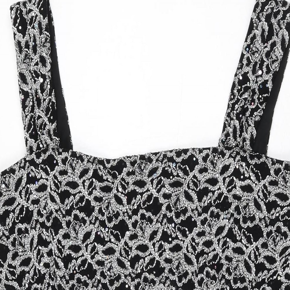 R&M Richards Womens Black Geometric Polyester Mini Size 18 Square Neck Zip