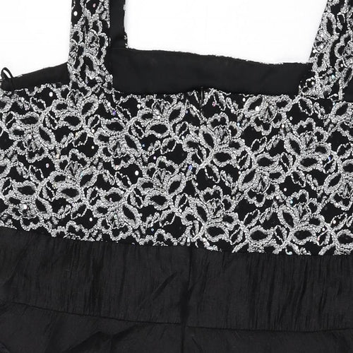 R&M Richards Womens Black Geometric Polyester Mini Size 18 Square Neck Zip