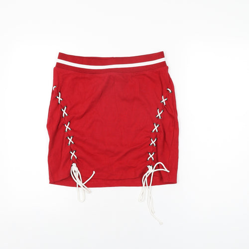 Missguided Womens Red Cotton Mini Skirt Size 12 Tie