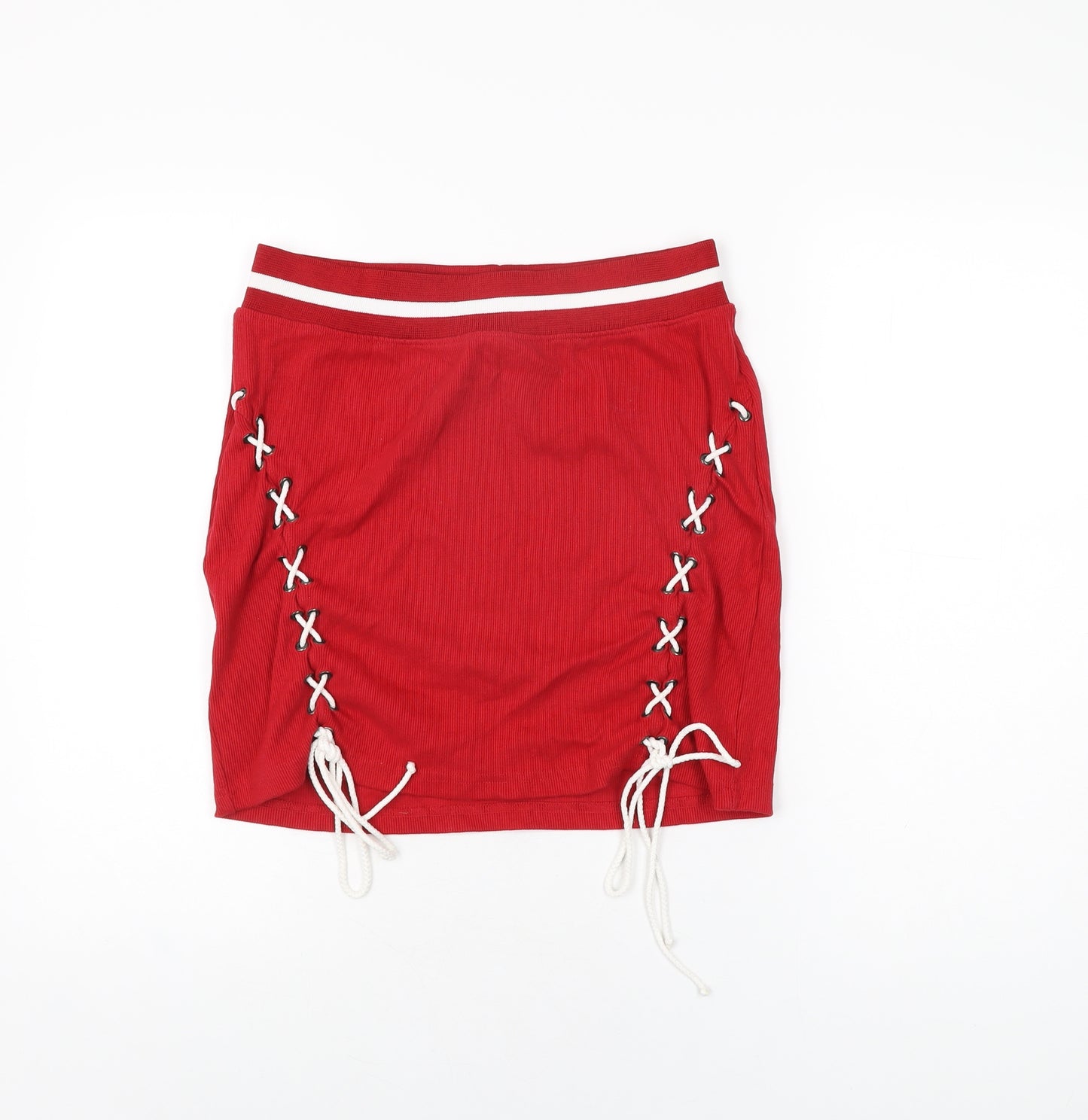 Missguided Womens Red Cotton Mini Skirt Size 12 Tie