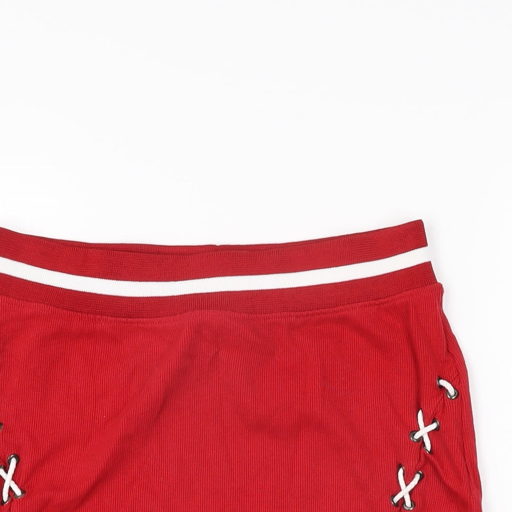 Missguided Womens Red Cotton Mini Skirt Size 12 Tie