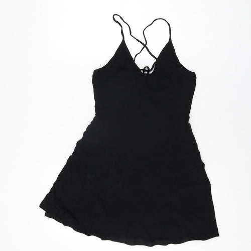 FOREVER 21 Womens Black Polyester Mini Size S V-Neck Zip