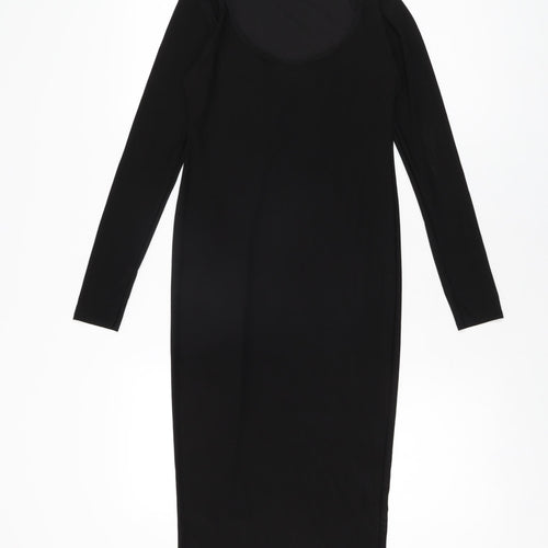 PRETTYLITTLETHING Womens Black Polyester Bodycon Size 10 Scoop Neck Pullover