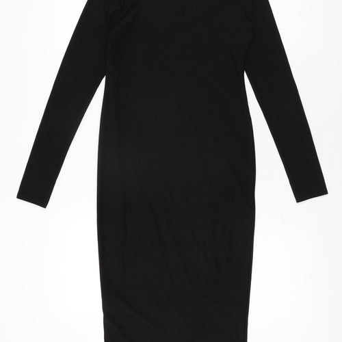 PRETTYLITTLETHING Womens Black Polyester Bodycon Size 10 Scoop Neck Pullover