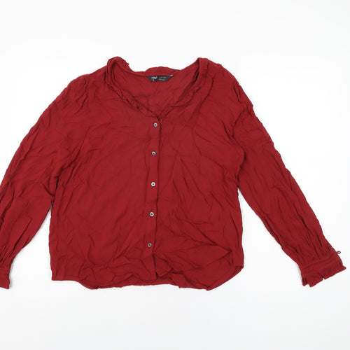 Marks and Spencer Womens Red Viscose Basic Button-Up Size 10 V-Neck