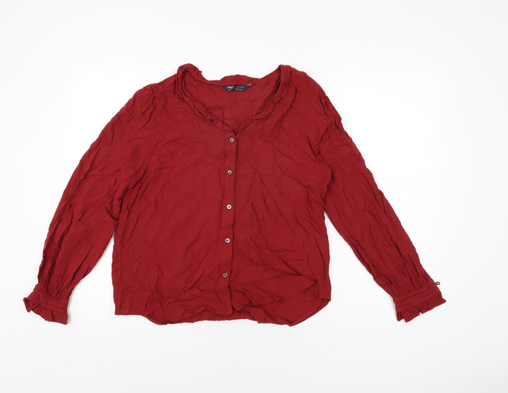 Marks and Spencer Womens Red Viscose Basic Button-Up Size 10 V-Neck