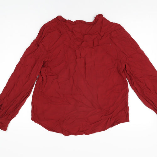 Marks and Spencer Womens Red Viscose Basic Button-Up Size 10 V-Neck