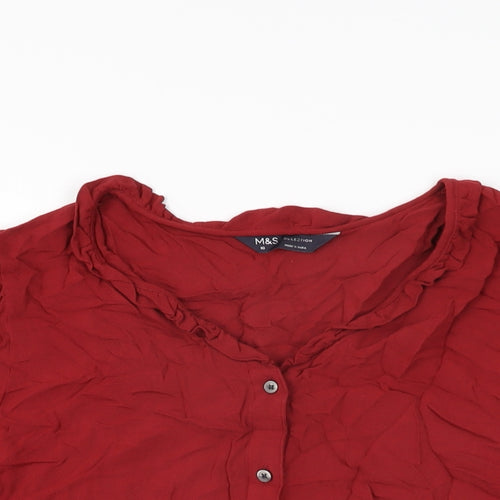 Marks and Spencer Womens Red Viscose Basic Button-Up Size 10 V-Neck