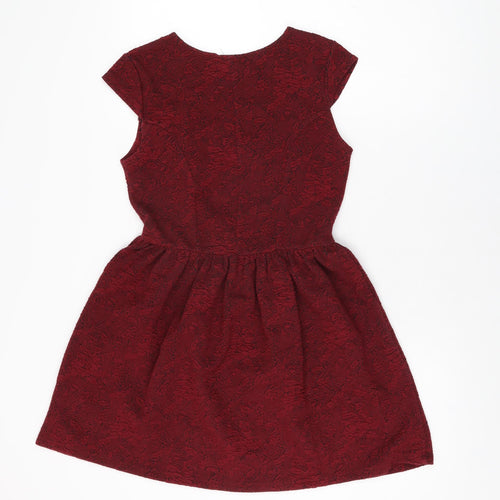 Topshop Womens Red Floral Polyester Skater Dress Size 8 Round Neck Pullover