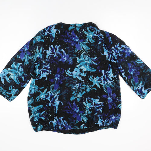 BM Collection Womens Black Floral Polyester Basic Blouse Size 16 Round Neck