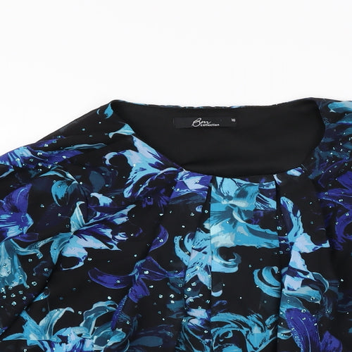 BM Collection Womens Black Floral Polyester Basic Blouse Size 16 Round Neck