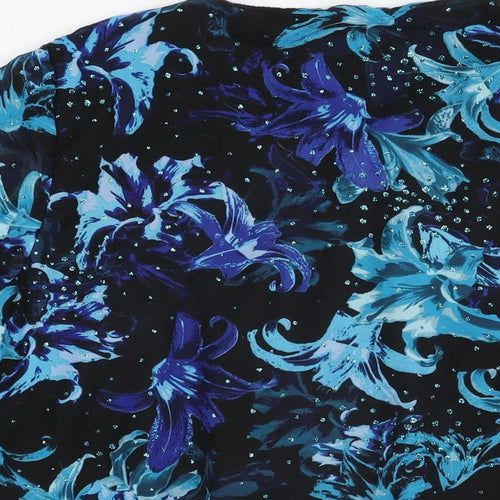 BM Collection Womens Black Floral Polyester Basic Blouse Size 16 Round Neck