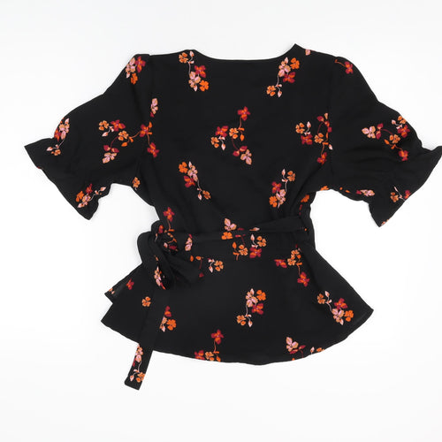 VERO MODA Womens Black Floral Polyester Wrap Blouse Size M V-Neck